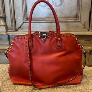 Valentino Garavani Orange Tote with Gold Studs